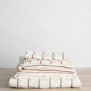 Striped Linen Complete Sheet Set in Cedar Stripe