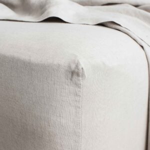 Washed Linen Fitted Sheet in Smoke Gray