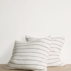 Classic Striped Linen Pillowcase Pair in Truffle