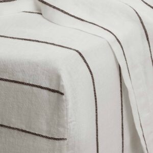 Striped Linen Fitted Sheet in Truffle