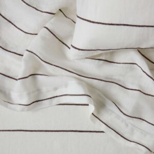 Striped Linen Flat Sheet in Truffle