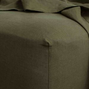 Washed Linen Fitted Sheet in Forest